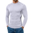 thumbnail image 2 of ZVAVZ Mens Stand Collar Athletic Shirt Long Sleeve Slim Fit T-Shirts Crew Neck Gym Workout Tee Shirt Bodybuilding Running Tops White M, 2 of 9
