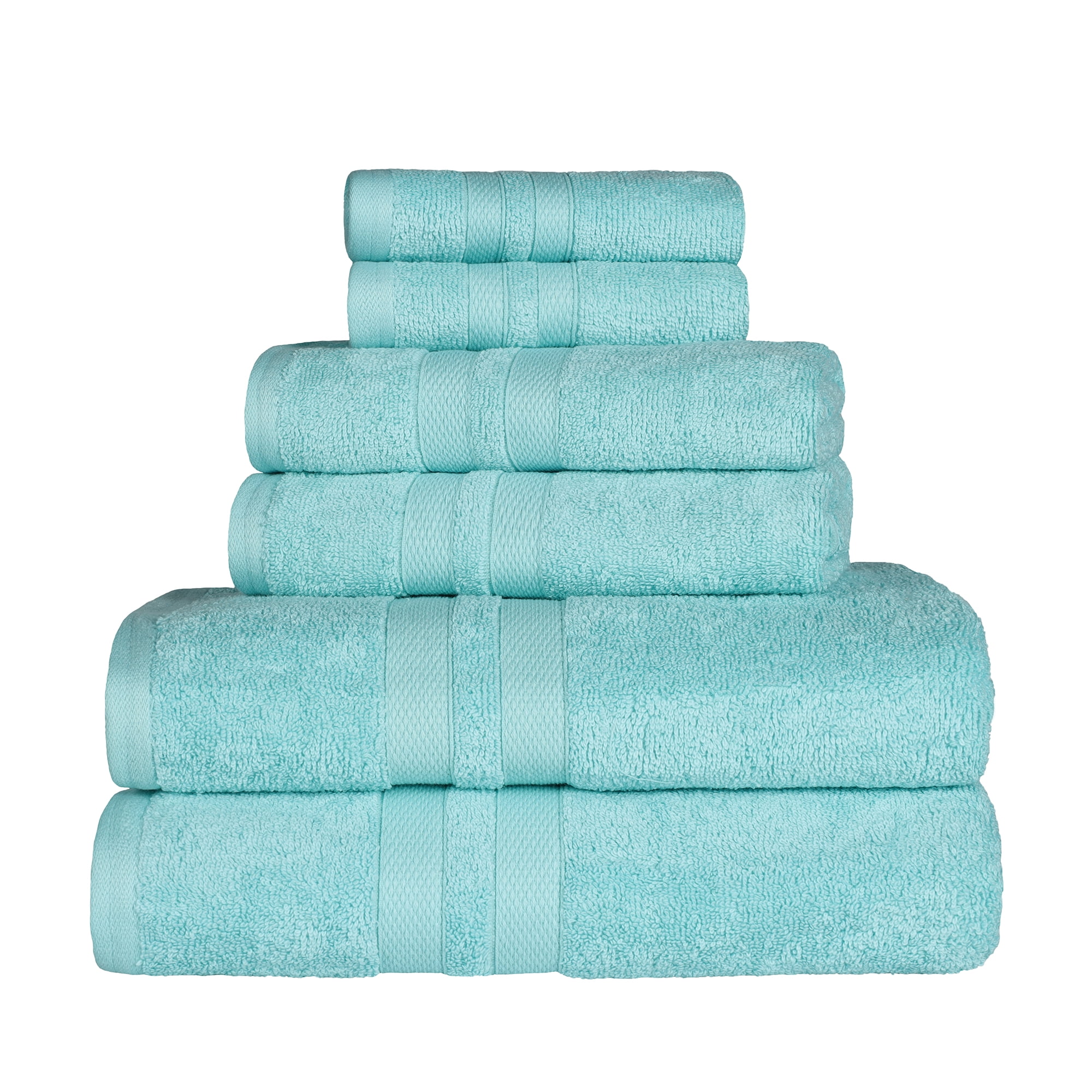 Superior Ultra Soft Cotton Solid 6-Piece Towel Sets, Cyan