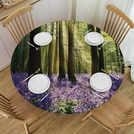 

SHERONV Purple Flowers Round Table Cover | Stain Resistant Washable | Indoor Outdoor Tablecloth for Kitchen Dining Wedding Parties | 100% Polyester Waterproof Tablecloths 42 -46