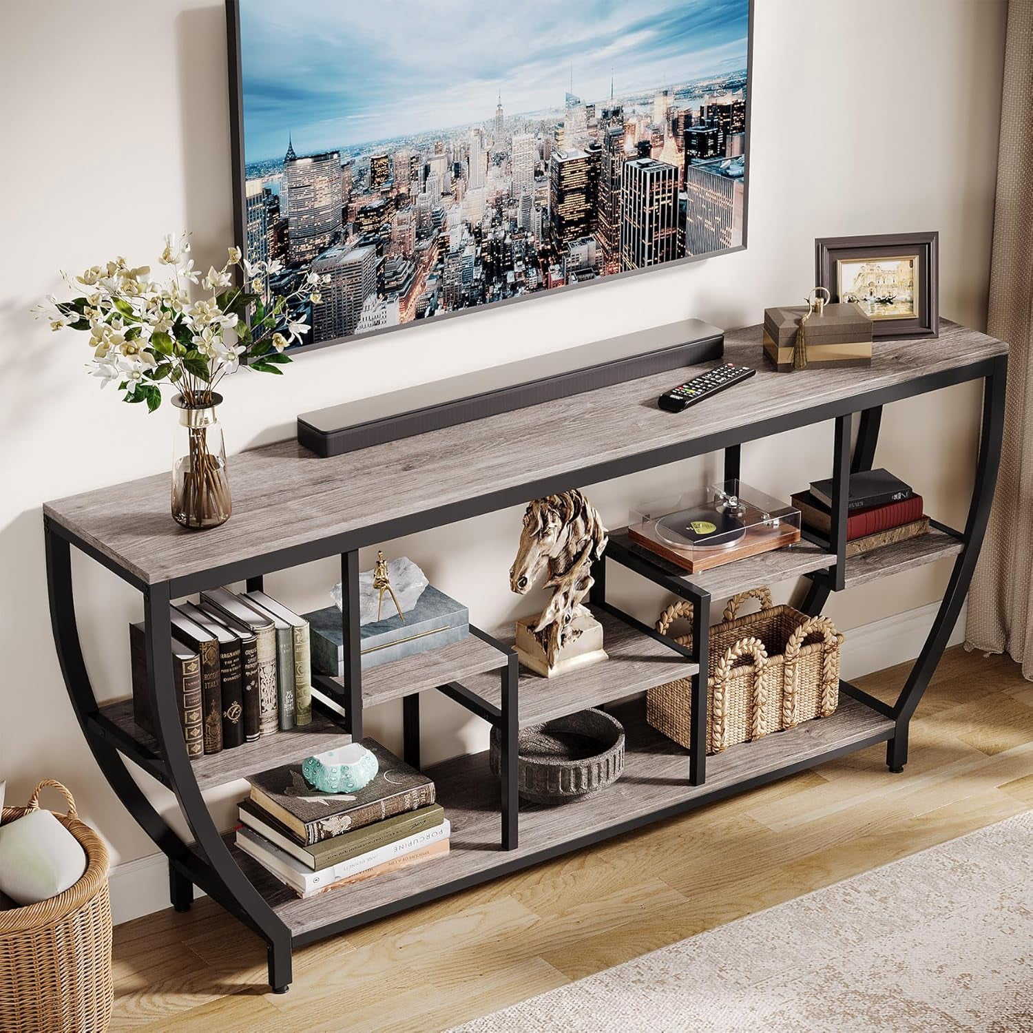 Tribesigns TV Stand for Televisions up to 80 Inches, 70.9 Inches Entertainment Center with Storage Shelves, Wood TV Media Console Table Unit for Living Room, Bedroom