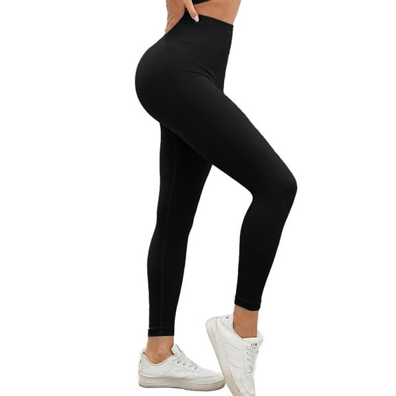 Women's Ribbed High Waisted Leggings Seamless Stretch Yoga Workout Pants