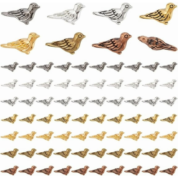 280PCS 7 Colors Lovely Bird Spacer Beads Alloy Bird Beads Metal Bead Charms Tibetan Animal Beads Loose Spacer Charm Beads