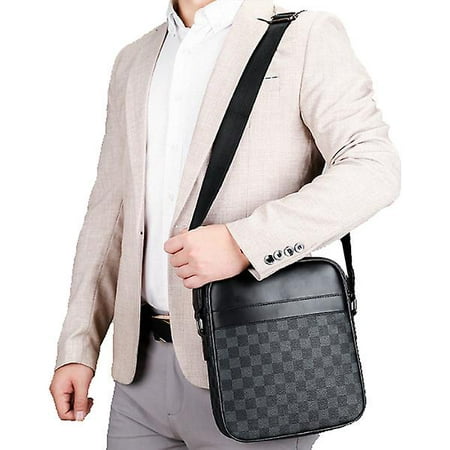 Saich Casual Men's Business Bag Genuine Leather Mini Crossbody Bag Cow Skin Small Men Single Shoulder Plaid Messenger Bags