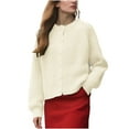 thumbnail image 2 of EchfiProm Beige Sweaters Women Ribbed Cardigan Solf Cardigan Long Sleeve Crew Neck Solid Relaxed Fit Sweater Coat, 2 of 9