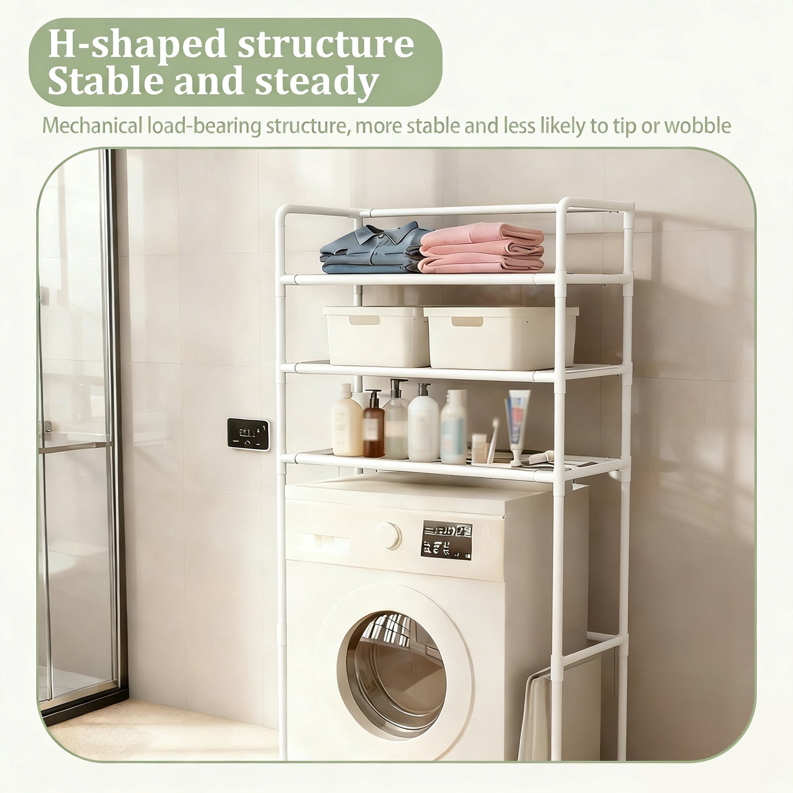3-Tier Over Washer Storage Shelf, Over Washer and Dryer Organizer,Easy Install Washing Machine Storage Rack for Laundry Room