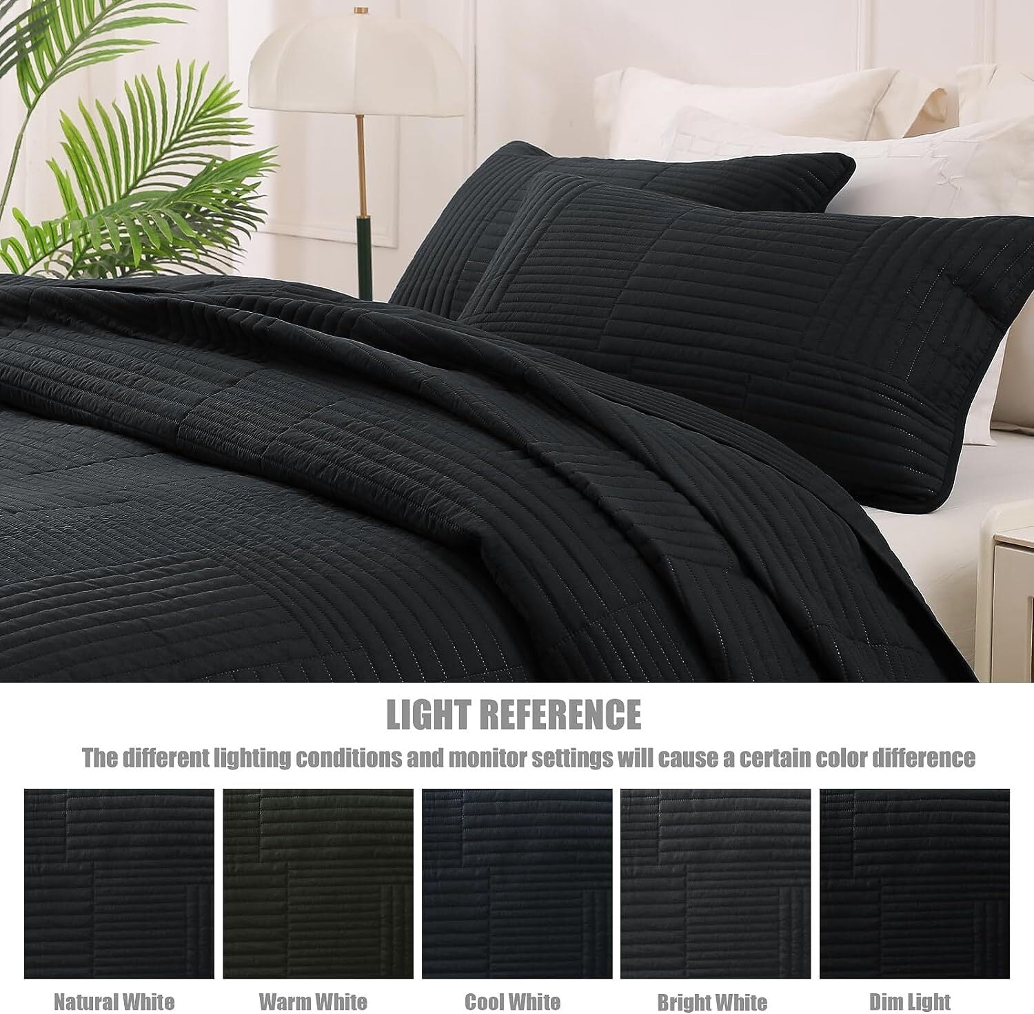 Whale Flotilla King Quilt Set, Soft and Lightweight Bedspreads Coverlet with Striped Pattern, Reversible Bedding Sets with Pillow Shams, 96x104 Inches, Black