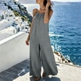 thumbnail image 4 of PWPSG Womens Summer Denim Jumpsuits Sleeveless V Neck Casual Playsuits with Drawstring Waist and Wide Leg Gray S, 4 of 8