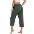 thumbnail image 6 of Capri Pants for Women Spring Summer Cotton Linen Straight Wide Leg Loose Drawstring Elastic Waist Cropped Trouser Army Green 3XL, 6 of 7