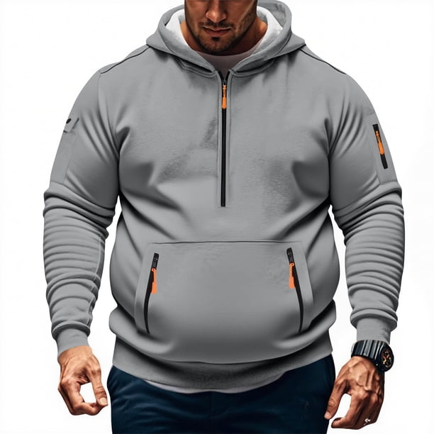 Sudadera con capucha para hombre, informal, a la moda, lisa, con cremallera, de manga larga, con bolsillo, de poliéster