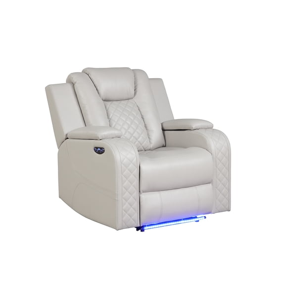 JERFIT Modern Power Recliner Chair with LED Lights, Bluetooth Speaker & USB Charging, Faux Leather Reclining Chair for Living Room, Beige