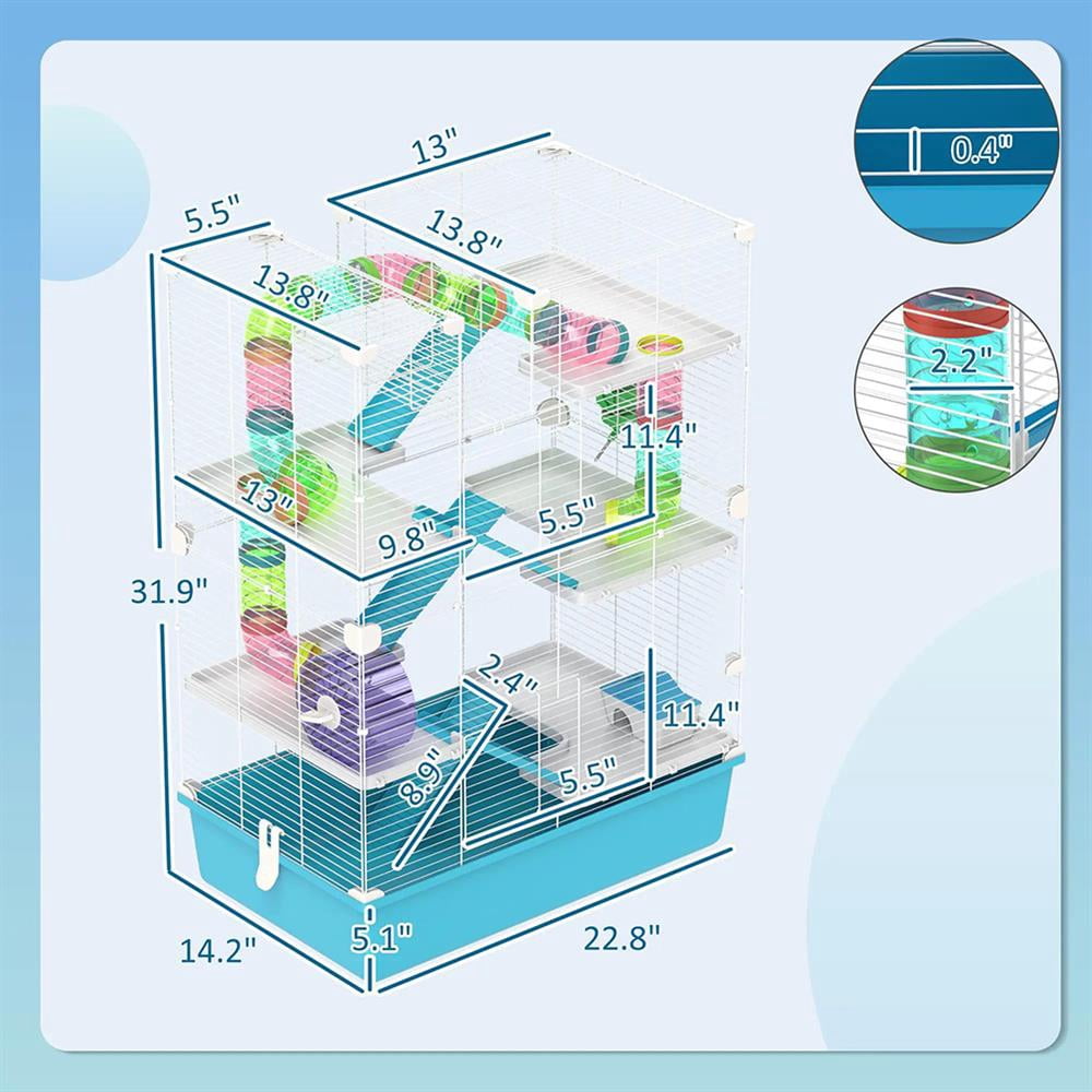 Topcobe 6 Tier Hamster Cage with Tubes and Tunnels, Hut, Wheel, Food Dish, Water Bottle, Ramps, for Dwarf & Gerbil, Indoor Outdoor Pet Shelter, Small Animal Habitat, Light Blue
