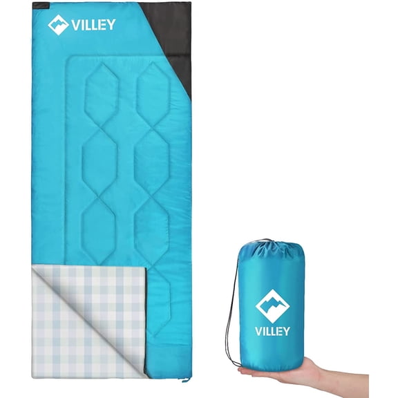 VILLEY Camping Sleeping Bag with Carrying Bag, Lightweight 3-Season Sleeping Bag for Adults & Kids, for Backpacking, Hiking, Spring Summer Fall Use