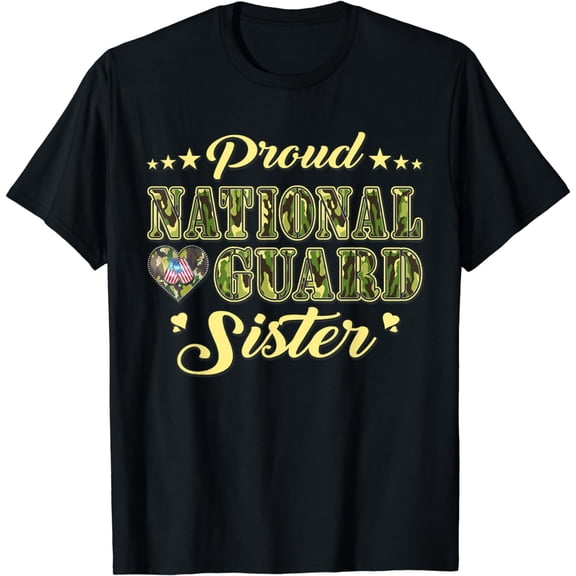 Proud National Guard Sister Dog Tags Heart Military Sibling T-Shirt