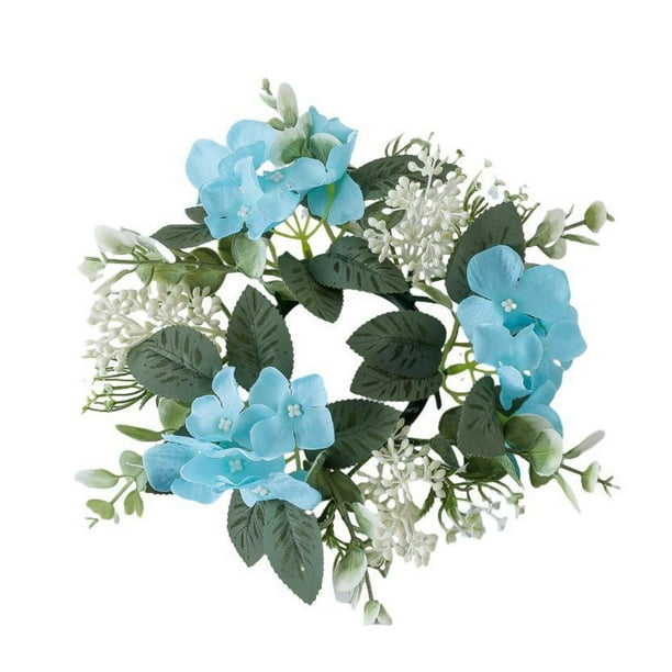 Anillo de vela de pilar, corona Artificial, corona verde, diámetro de 25cm, portavelas de pilar para fiesta de Pascua, adorno de Halloween Azul