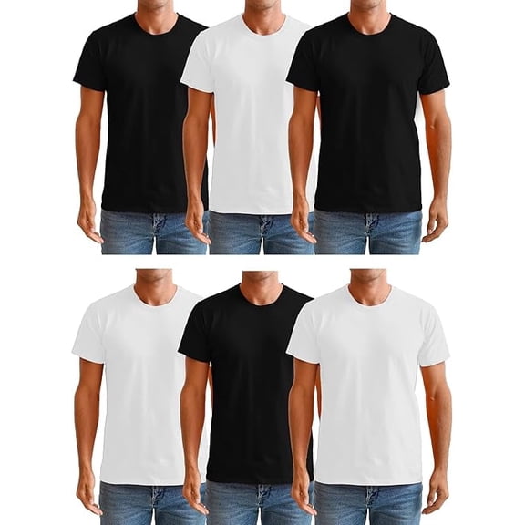 BILLIONHATS Men’s Cotton T-Shirt 6 Pack, Big Tall Short Sleeve Lightweight Tees for Men, Packs of Bulk White & Black T-Shirts (X-Large)
