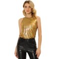 thumbnail image 1 of Allegra K Camiseta Sin Mangas Con Chaleco Brillante Metálico Brillante Sin Mangas Para Fiesta Y Club Para Mujer Púrpura1 XL, 1 of 4