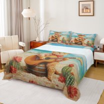 Homewish Animal Cat 4-Piece Full Size Sheets For Teens Boys Girls,Music Guitar Bed Sheets,Botanical Flower Cactus Lightweight Sheet Sets,Breathable Home Decor