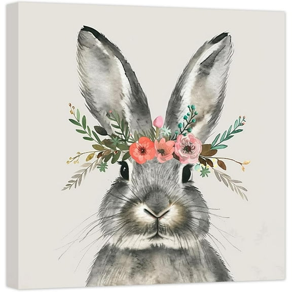 AXXPosters Unframed Easter Bunny Canvas Wall Art Cute Rabbit Poster with Flowers Animal Painting Watercolor Prints Nursery Girls Baby Wall Decor Easter Gifts