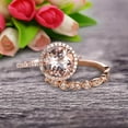 thumbnail image 5 of Milgrain 2.25 Carat 6mm Round Cut Morganite Wedding Set Engagement Bridal Ring 10k Rose Gold Marquise Matching Band, 5 of 6
