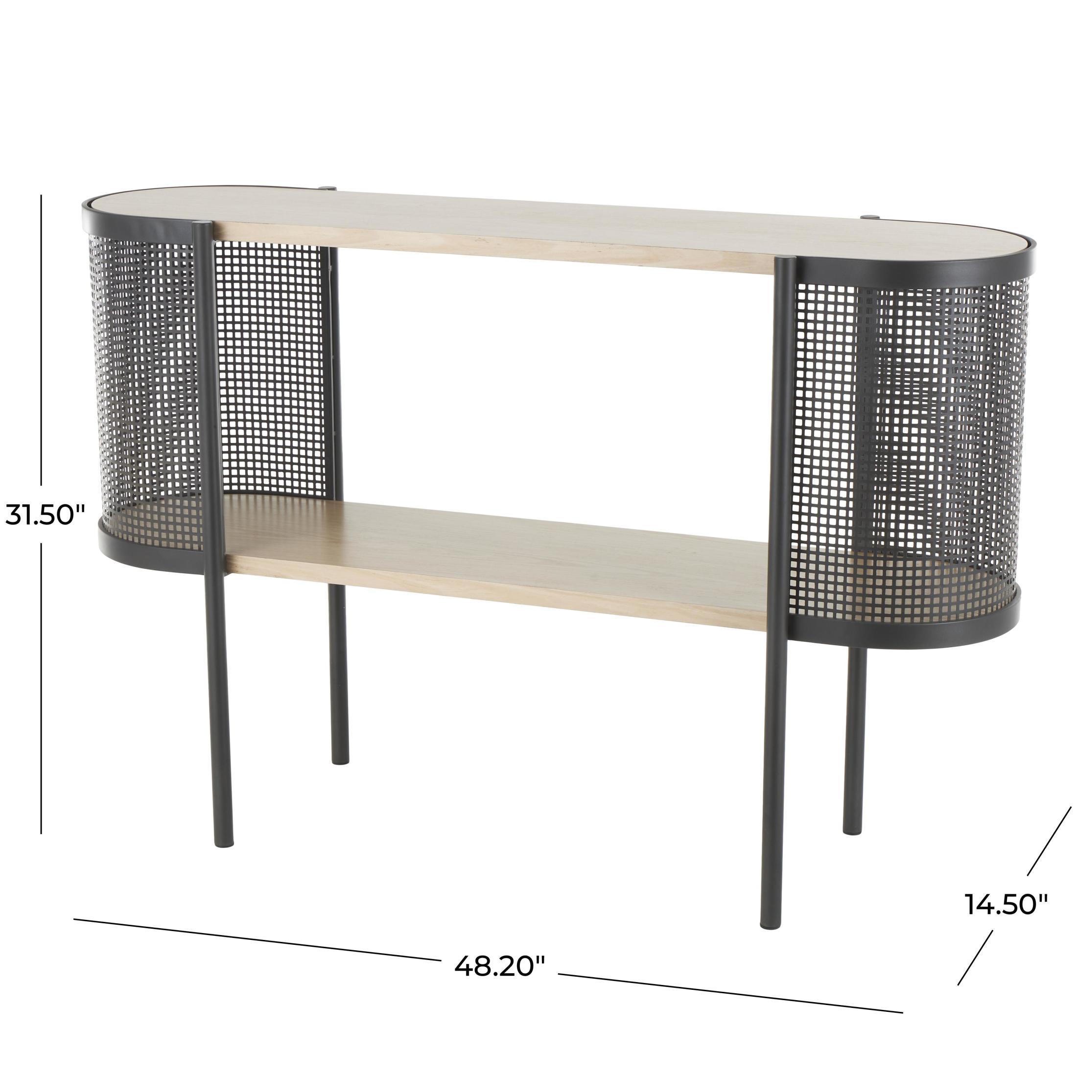 DecMode 48" x 32" Light Brown Wooden Oval Two-Toned Console Table with Mesh Side Panels and Brown Wood Tabletop, 1-Piece