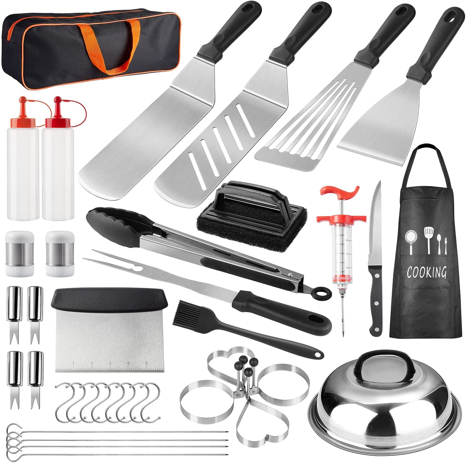 34 Pcs Griddle Accessories Kit, Flat Top Grill Tools Set for Blackstone, Camp Chef, Etc, Grilling Spatula, Scraper, Carry Bag, Cleaning Accessories