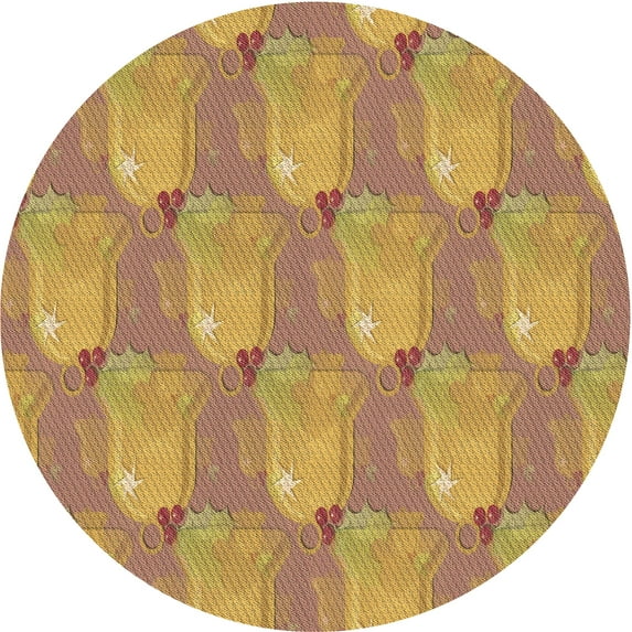 Ahgly Company Machine Washable Indoor Round Transitional Yellow Area Rugs, 7' Round