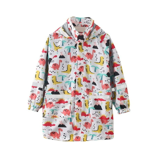 QIPOPIQ Girls Clothes Clearance Rainy Season Children‘s Raincoat Jacket Cute Print Hooded Mid-length Jacket With Pockets