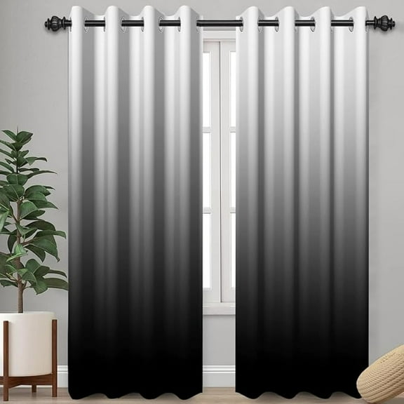 Ombre Dark Grey Curtains For Living Room, Modern Gradient Window Drapes For Bedroom, Light Blocking Thermal Insulated Machine Washable Curtains For Home 26"W x 63"L (Pack of 2)