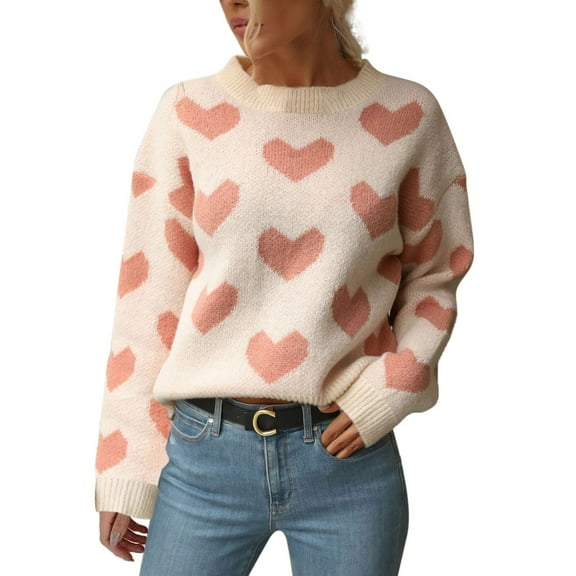 Cute Christmas Sweaters for Women 2025 Long Sleeve Crewneck Love Heart Knitted Pullover Sweater Jumper Tops