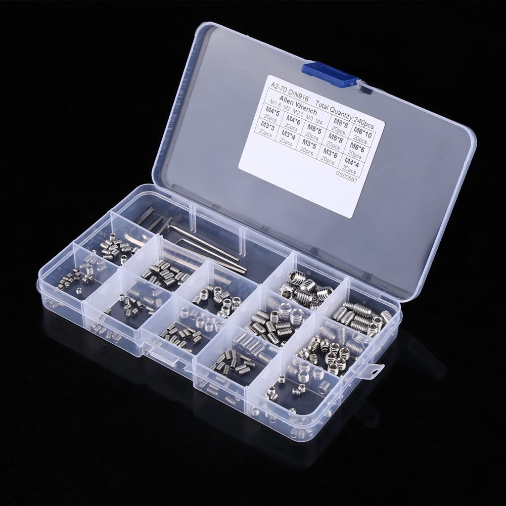 240 ASSORTED HEXAGON SOCKET SCREWS GRUB SCREWS WITH CUP POINT DIN 916 