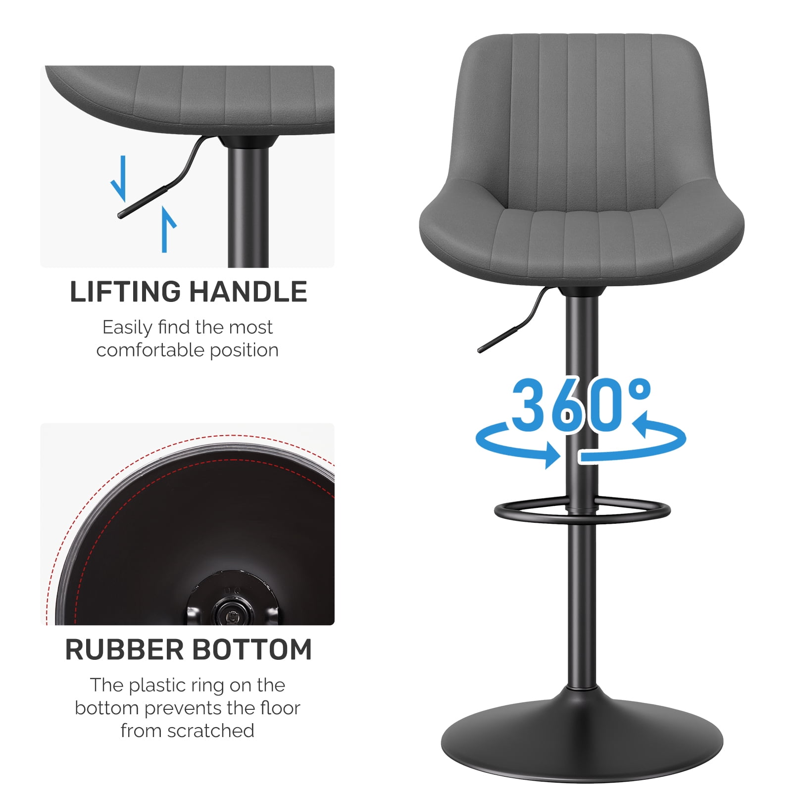 Daluvenix Adjustable Bar Stools Set of 4, Swivel Kitchen Bar Chairs with Back, Modern Tech Fabric Island Chairs for Home Kitchen, Dark Gray
