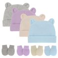thumbnail image 3 of Gorros de algodón para bebé recién nacido, conjunto de sombrero y mitones de Hospital, guantes elásticos de Color caramelo sólido, gorro cálido para niño de 0 a 1 años, 3 of 4