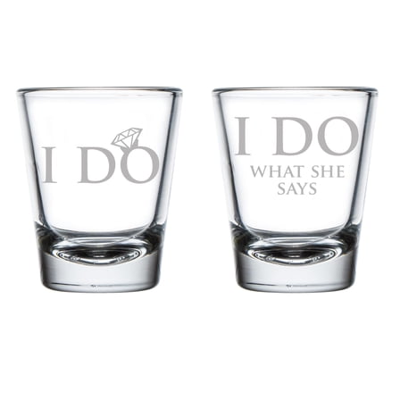 Set of 2 Shot Glasses 1.75oz Shot Glass Funny Wedding Bride I Do Groom I Do What She Says