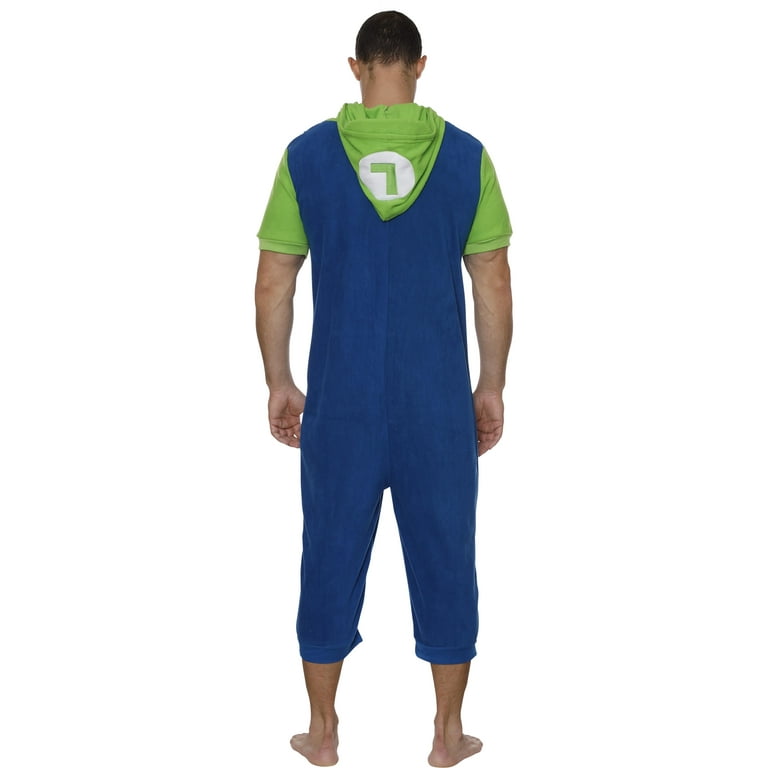 Mens Union Suit Super Mario Costume Hooded Onesie Pajama Luigi Onesie Size Large Walmart