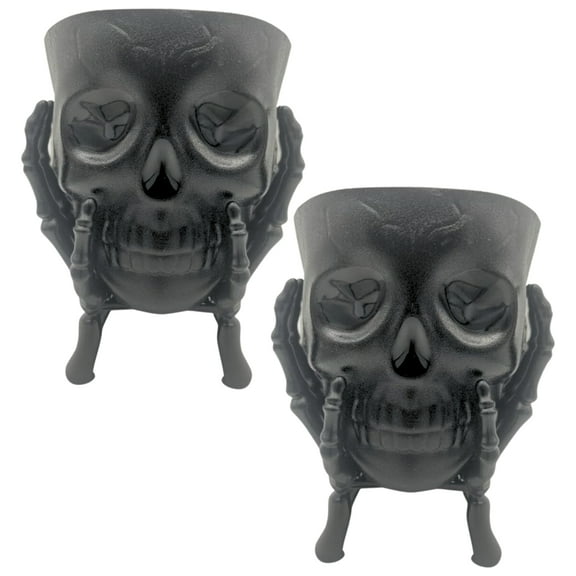 Black Plastic Halloween Skull in Hands Candy Bowl Server for Home Kitchen Snack Fruit Serving Tray Party Favor Table Centerpiece Trick or Treats Holder Dish Container Decoration Gift Supplies, 2 count