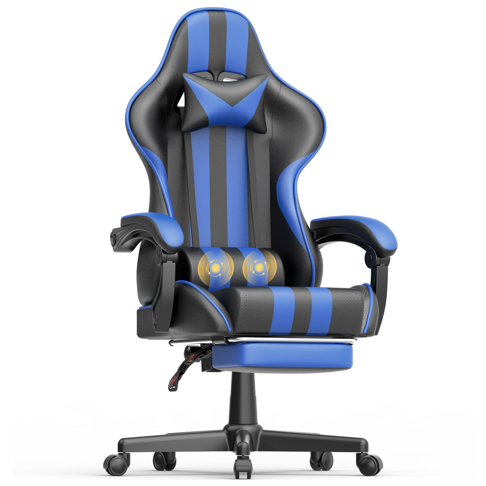 Lointain Blue Gaming Chairs with Footrest, PC Computer Chairs for Adults, Ergonomic Office Chair with Height Adjustment,Retractable Footrest,Headrest & Massage Lumbar Support,Racing Game Gamer Chair