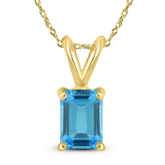 SZUL Women's 14K Yellow Gold 7x5MM Emerald Shaped Blue Topaz Pendant