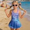 thumbnail image 3 of Uorisanigo Purple Galaxy Swimsuit One Piece for Girls Sleeveless Bathing Suit Skirted Size 10-11 Back Strap Swim Dress Beach Sport, 3 of 6