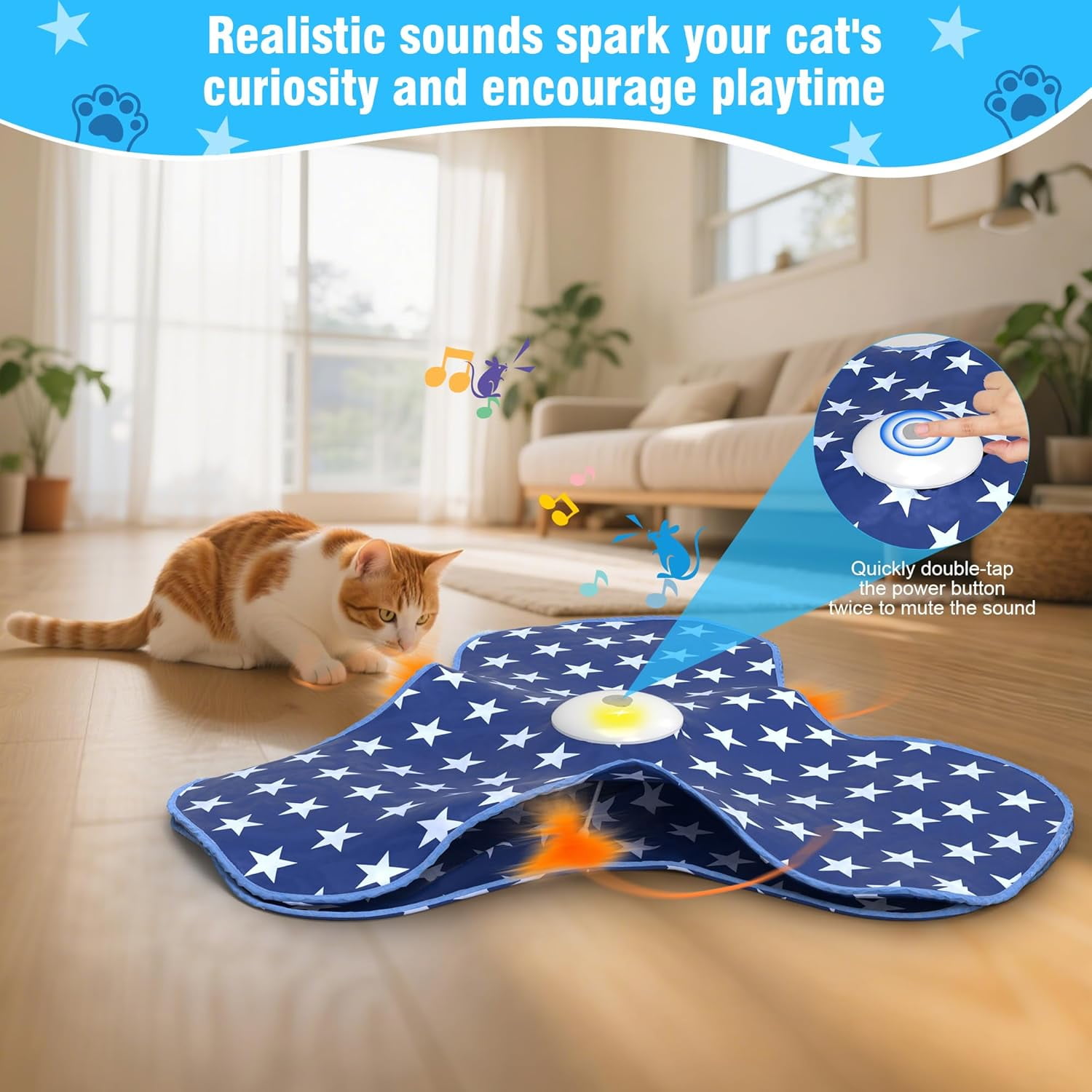 Rechargeable Electric Cat Toy, Touch-Activated Kitten Toy, Hidden Feather, Realistic Mouse Squeaking Sound