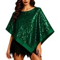 thumbnail image 3 of Fewfanhot Sequin Satin Trim Triangle Poncho Shawl, Sparkly Loose Cape Wrap for Women Evening Themed Party Wedding, 3 of 7