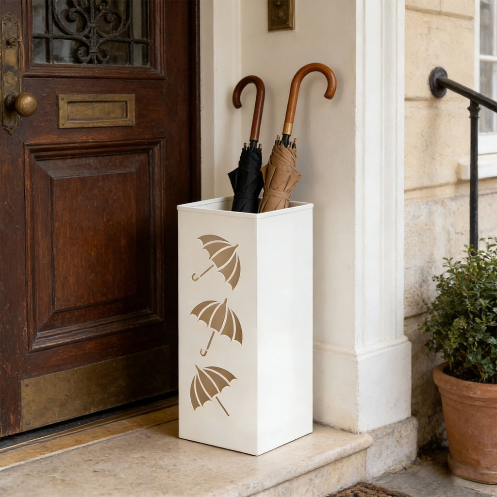 Sleek Metal Umbrella Stand With Ventilated Structure For Quick Drying And Compact Placement