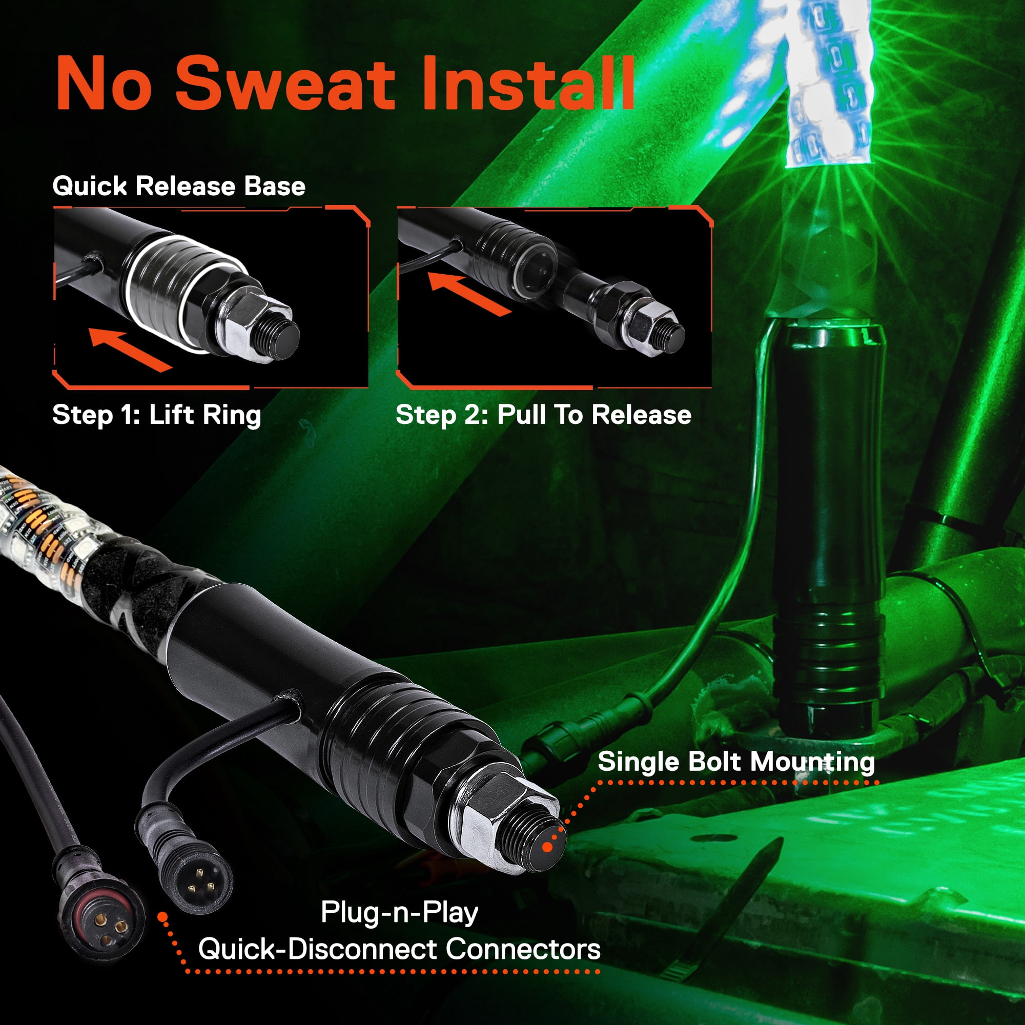 TRUE MODS 2pc 4ft Spiral RGB LED Whip Light for UTV ATV [Bluetooth App] Off Road Waterproof LED Lighted Whip CB Antenna Pole Stick for RZR Can-Am Polaris SxS 4x4 Quad Dune Buggy 4 Wheeler Accessories