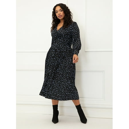 ELOQUII Elements Women's Plus Size Knot Front Pleated Skirt Dress