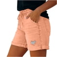 thumbnail image 5 of LJEFF Womens Drawstring Denim Shorts with Pocket, Distressed Detail Elastic Waist Casual Rolled Cuff High Waist Summer Shorts Orange, 5 of 8