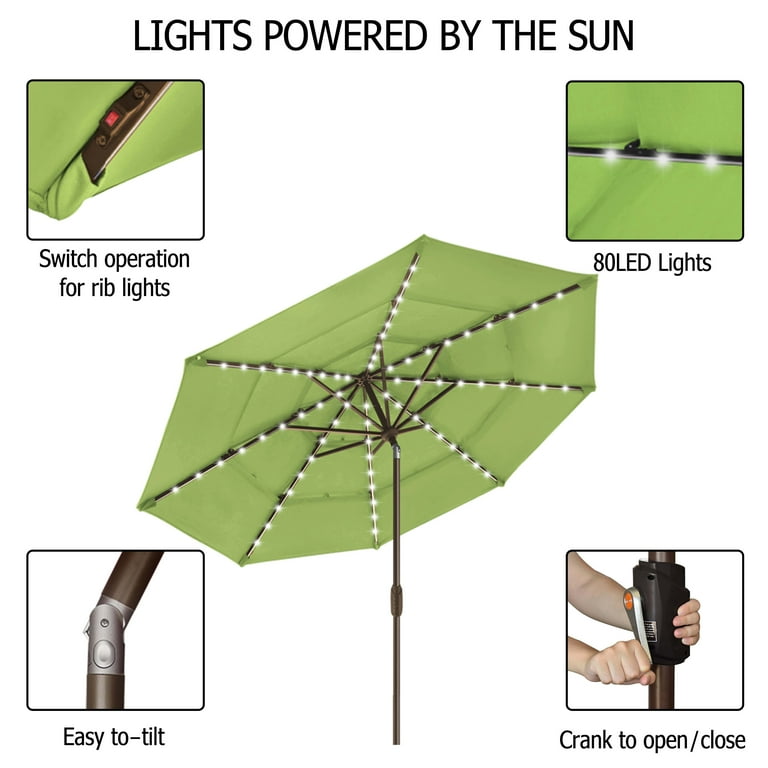 eliteshade sunbrella 9ft patio outdoor table umbrella 3 layers EliteShade Sunbrella Solar 9ft 3 Tiers Market Umbrella with 80 LED Lights  Patio Umbrellas Outdoor Table with Ventilation and 5 Years Non-Fading