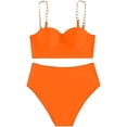 thumbnail image 4 of REORIAFEE Women's Bikini Set Sporty Two Piece Swimsuit Bathing Suit Fashionable Beachwear Suspender Chain High Waist Cover Swimsuit Orange S, 4 of 4