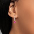 thumbnail image 3 of Gem Stone King 925 Sterling Silver Pink Created Sapphire and White Lab Grown Diamond Leverback Dangle Drop Earrings for Women (1.70 Cttw, Gemstone September Birthstone, Heart Shape 6MM), 3 of 3