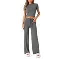 thumbnail image 2 of INSPIRAR CHIC Conjunto de 2 Piezas para Mujeres, Camiseta de Cuello Redondo de Manga Corta con Pantalones con Cuerda, Traje de Yoga M Gris Oscuro, 2 of 5