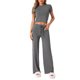 thumbnail image 2 of INSPIRAR CHIC Conjunto de 2 Piezas para Mujeres, Camiseta de Cuello Redondo de Manga Corta con Pantalones con Cuerda, Traje de Yoga S Sudadera Gris Oscuro, 2 of 5