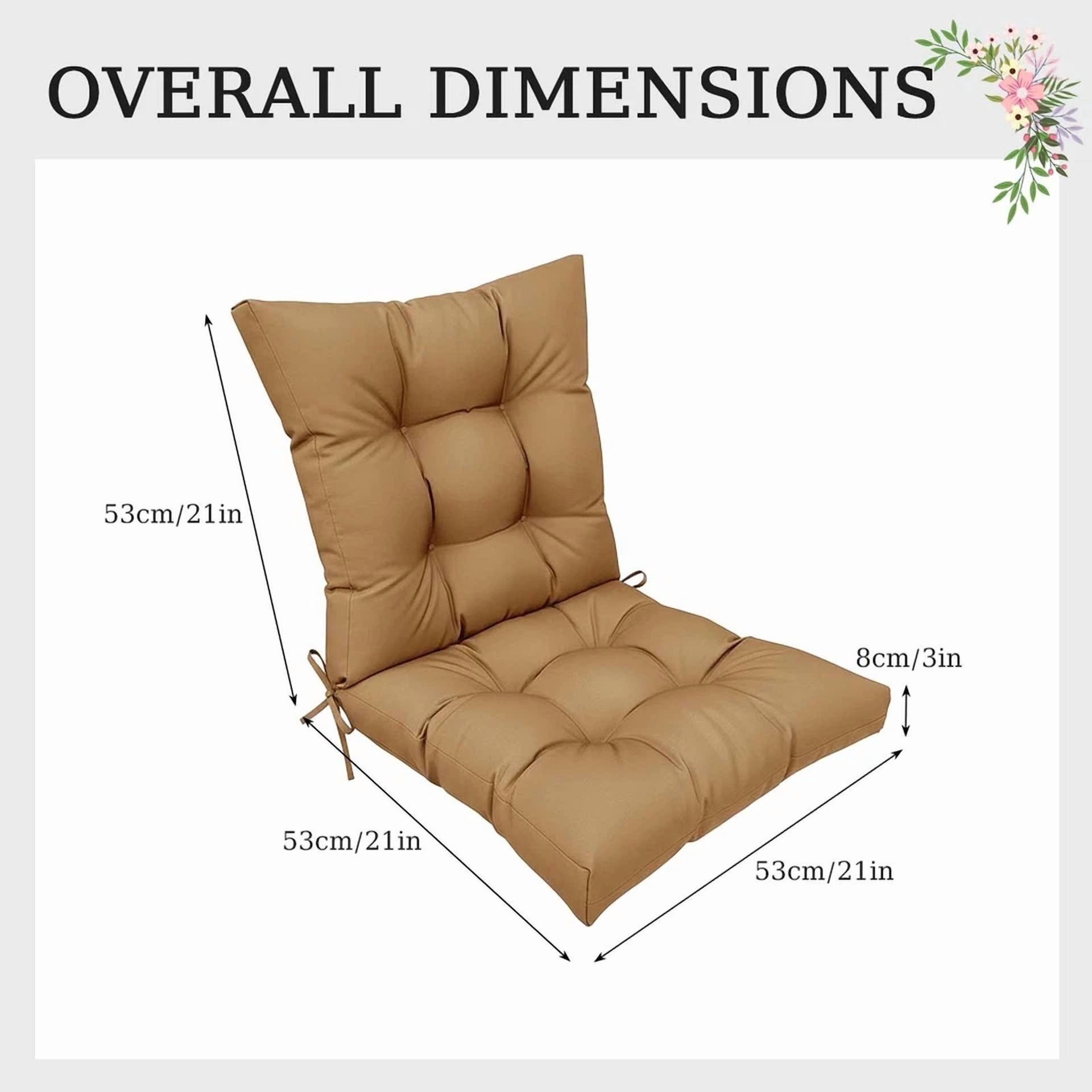 TOPCHANCES Indoor/Outdoor Chair Cushions 42'' x 21'' x 3", Waterproof Tufted Thick Patio Wicker Chair Seat Cushion Rocking Chair Cushion (Brown, Set of 2)